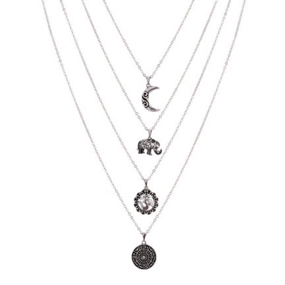 Bohemian Multi Layer Moon Elephant Medallion Necklace - Picture 2 of 5